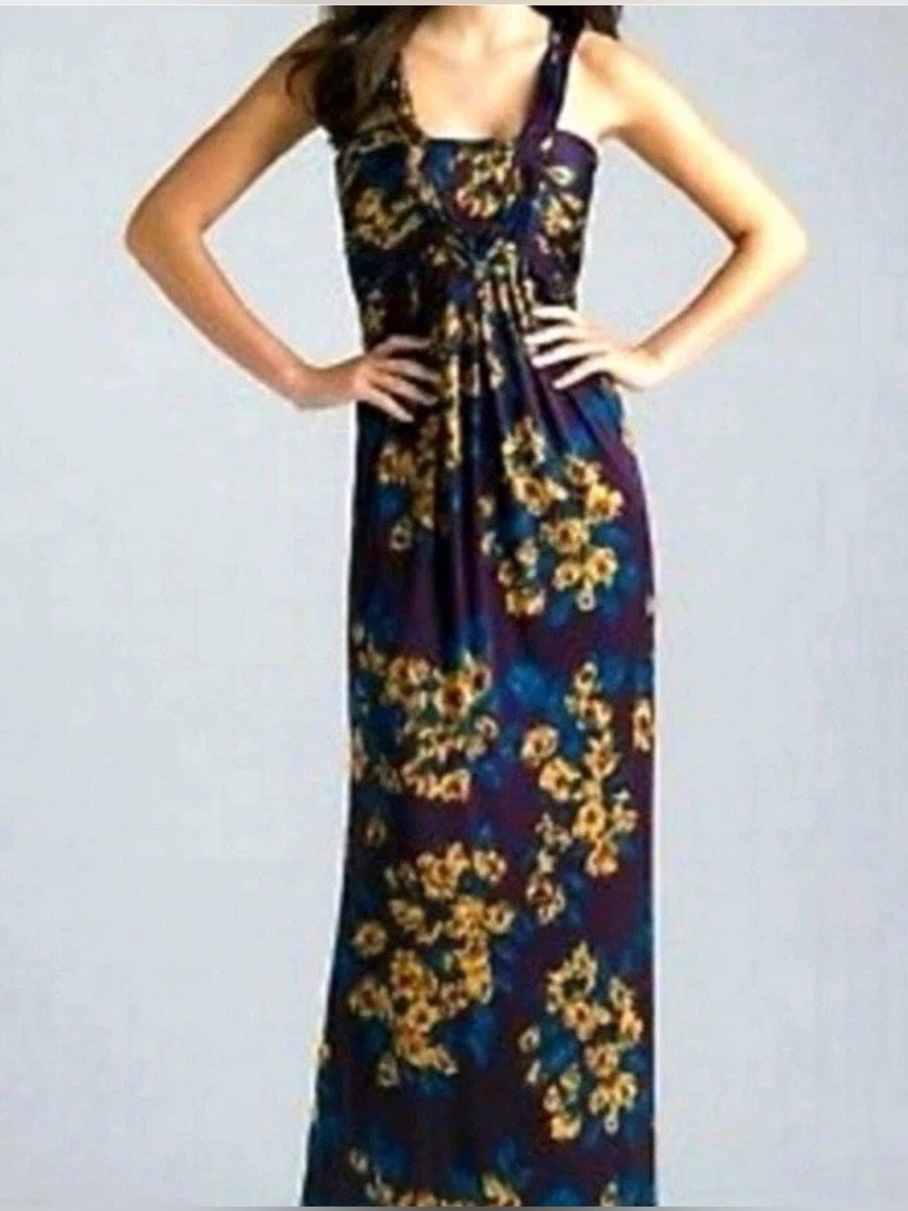 Gianni Bini Maxi Dress Womens Small Purple Watercolor Artsy Formal Event Goddess